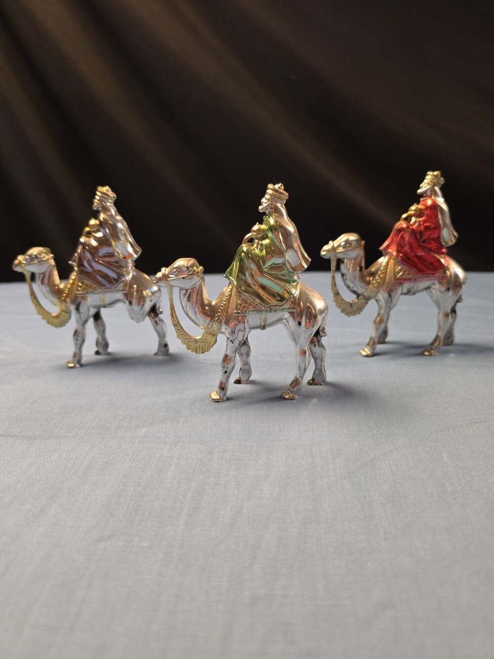 VTG Bradford Christmas 3 Wise Men Kings Camels Silver Plastic Figurines Lot MCM